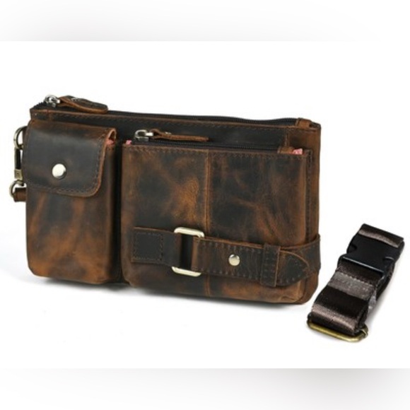Brown Leather Men's Crossbody Bag - Picture 2 of 5